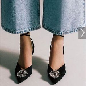 Zara Black Heeled Sandals with Rhinestones